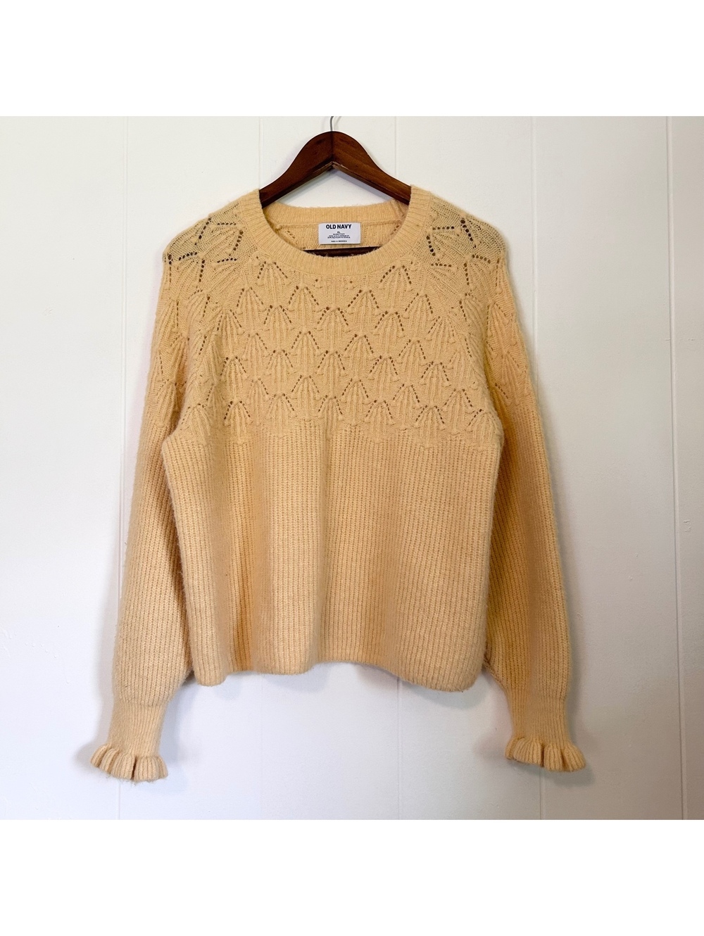 Old Navy Yellow Knit Crochet Long Sleeve Ribbed Pullover Sweater Women's XL